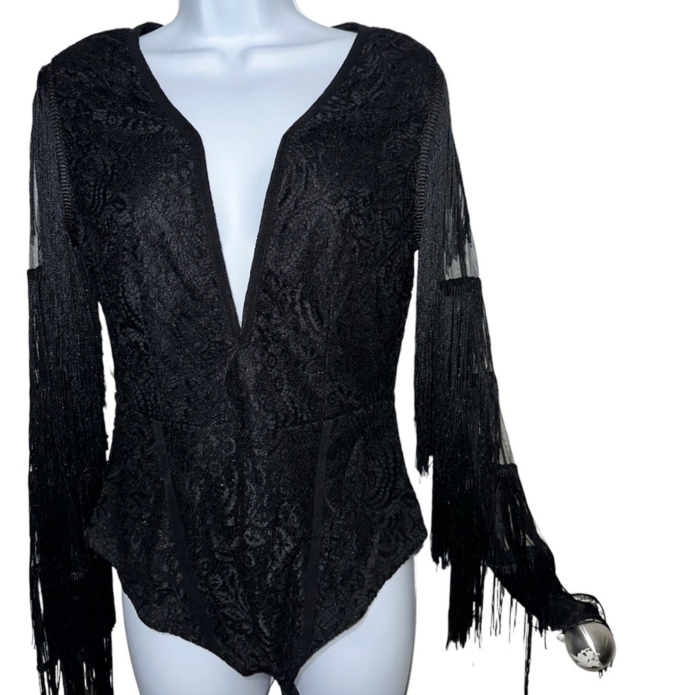 Black fringe bodysuit